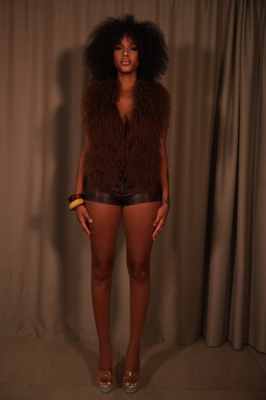 MAYA - Top marron en fourrure
